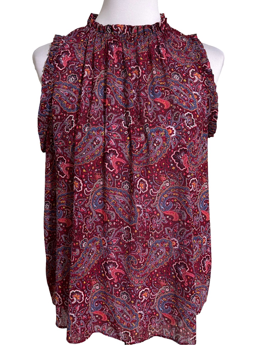 GAP Sleeveless Paisley High-Neck Top - Burgundy Multi